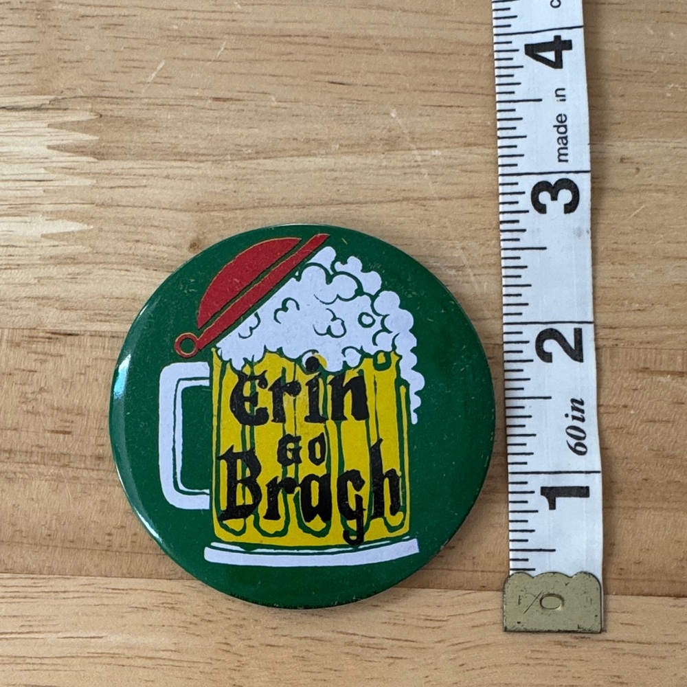 St. Patrick Day vintage Green and Yellow Erin Go Bragh Button